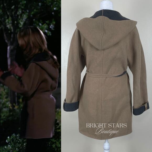 Rare Vintage Wool Coat Jacket ASO Buffy Summers BtVS Womens Tan Gray Belt - Picture 3 of 15